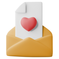 3d illustration heart in mail icon png