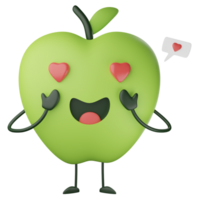3d ilustração fofa maçã feliz png