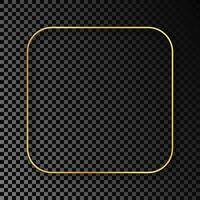 Gold glowing rounded square frame with shadow isolated on dark background. Shiny frame with glowing effects. Vector illustration.