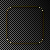 Gold glowing rounded square frame with shadow isolated on dark background. Shiny frame with glowing effects. Vector illustration.