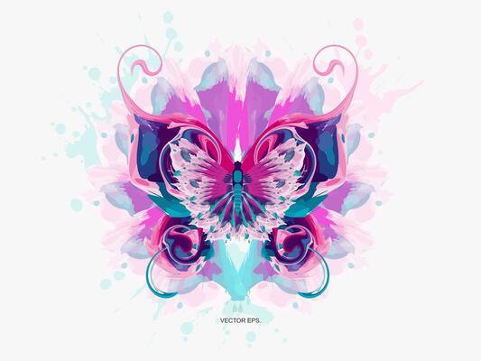 a butterfly with purple and blue wings on a white background
