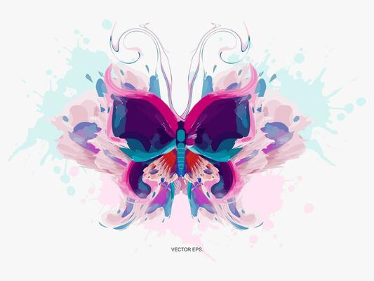 a butterfly with purple and blue wings on a white background