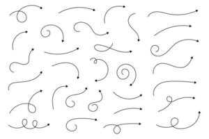 Set of vector curved arrows hand drawn. Sketch doodle style. Collection of pointers.