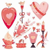 conjunto de elementos para San Valentín día corazón en un blanco antecedentes amor pegatinas conjunto vector