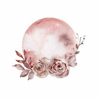 Watercolor moon with flowers bouquet, mystical vector