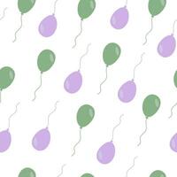 Seamless pattern in vector with violet and green helium balloons