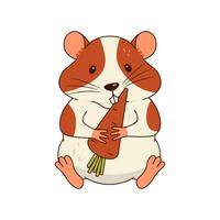 A cute orange and white hamster holds a carrot in its paws. Isolated on a white background. vector