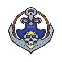 Skull head pirate mascot with anchor and rope vector