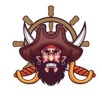 Head of pirate with sword an wheel ship mascot vector