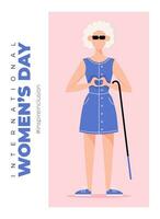 International Womens Day poster. Inspire inclusion 2024 campaign. Hand drawn vector illustration of woman in faceless flat style.