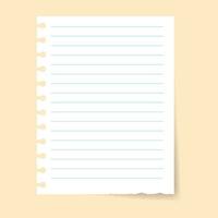 Vector sheet of notebook paper with shadow on yellow background