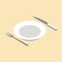 Vector knife fork spoon empty white plate with a rim vector illustration