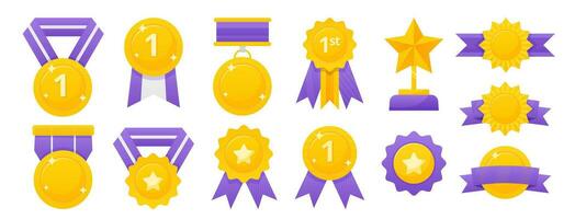 Big set of golden medals, badges vector