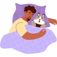 Sleeping black man with plush dog toy png