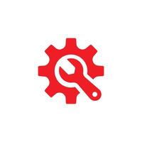 red Wrench and Gear cogwheel vector icon in trendy flat design isolated on white background