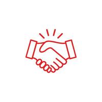 red Shake hand line art icon. Simple outline style for web and app. Handshake, hands, partnership, business concept symbol. Vector illustration isolated on white background.