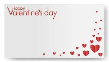 White paper banner with red hearts. Valentines day greeting card template, sticker, banner, template, mockup. Paper cut style vector