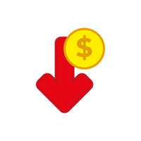 Cost reduction icon price lower arrow. low cost money crisis line icon png