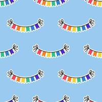 Seamless Pattern with Rainbow colored flags, garland. LGBT sticker in doodle style. LGBTQ, LGBT pride community Symbol. Vector illustration.