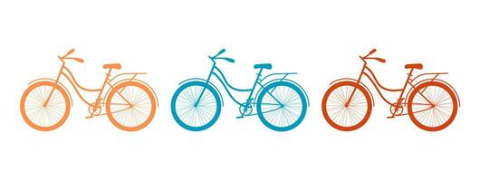 Bicycle silhouette icons set - vector color illustrations isolated on white background.