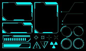 Hud frames blue user interface elements design modern technology futuristic control panel screen digital hologram window gaming menu touching cyber monitor set on black background vector