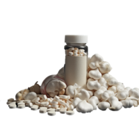 AI generated A pile of pills and garlic png isolated on transparent background