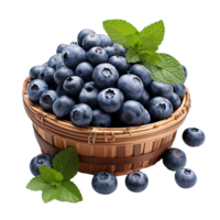 AI generated Blueberries in wicker basket png isolated on transparent background