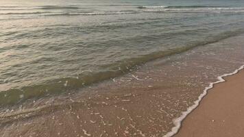 onda spruzzi nel Alba o tramonto su un' tropicale spiaggia. video