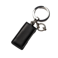 AI generated Black leather keychain png isolated on transparent background