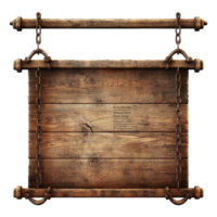 AI generated Medieval wooden signboard hanging on chains isolated on transparent background png