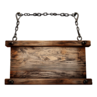 AI generated Medieval wooden signboard hanging on chains isolated on transparent background png