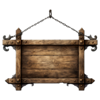 ai generado medieval de madera letrero colgando en cadenas aislado en transparente antecedentes png