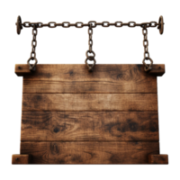 AI generated Medieval wooden signboard hanging on chains isolated on transparent background png