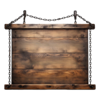 AI generated Medieval wooden signboard hanging on chains isolated on transparent background png