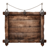 AI generated Medieval wooden signboard hanging on chains isolated on transparent background png