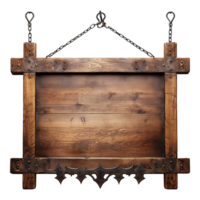 AI generated Medieval wooden signboard hanging on chains isolated on transparent background png