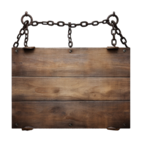 ai generado medieval de madera letrero colgando en cadenas aislado en transparente antecedentes png