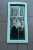 blue windows in a modern building photo