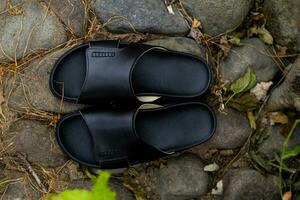 Black cowhide sandals, leather sandals for men. photo