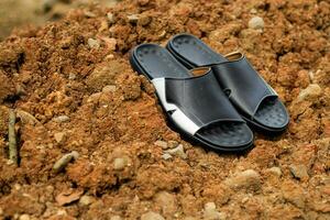 Black cowhide sandals, leather sandals for men. photo