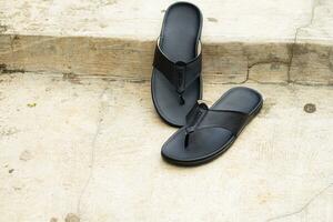 Black cowhide sandals, leather sandals for men. photo