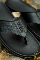 Black cowhide sandals, leather sandals for men. photo