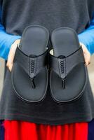 Black cowhide sandals, leather sandals for men. photo