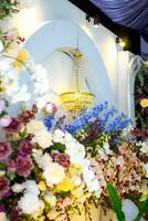 Wedding decorations. Wedding backdrop with flowers and Indonesian wedding decorations. photo