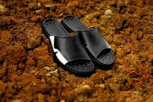 Black cowhide sandals, leather sandals for men. photo