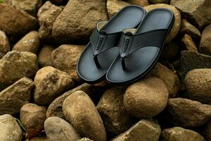 Black cowhide sandals, leather sandals for men. photo