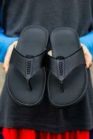 Black cowhide sandals, leather sandals for men. photo