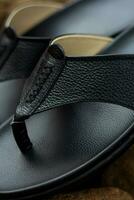 Black cowhide sandals, leather sandals for men. photo