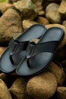 Black cowhide sandals, leather sandals for men. photo