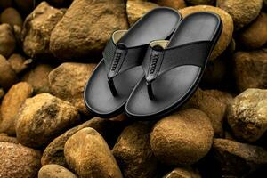 Black cowhide sandals, leather sandals for men. photo